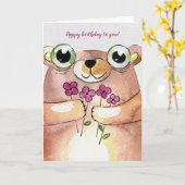 Wasserfarbenbär zum Geburtstag mit Bouquet Karte (Gelbe Blume)