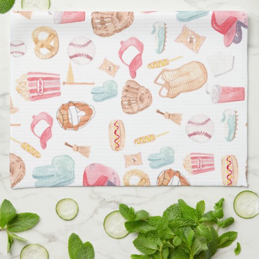 WasserfarbenBaseball Geschirrtuch (Gefaltet)