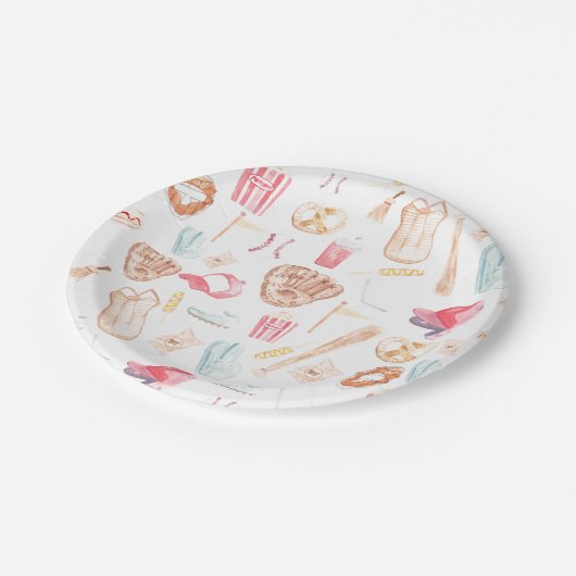 WasserfarbenBaseball Pappteller (Schrägansicht)