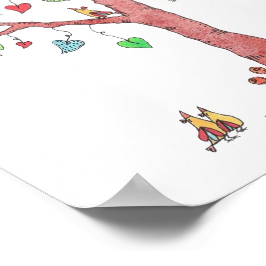 Wasserfarbenbaum mit Vögeln Poster (Ecke)