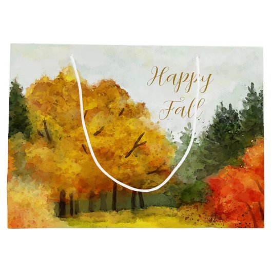 Wasserfarbenbäume fallen mit anpassbarem Text Große Geschenktüte (Rückseite)