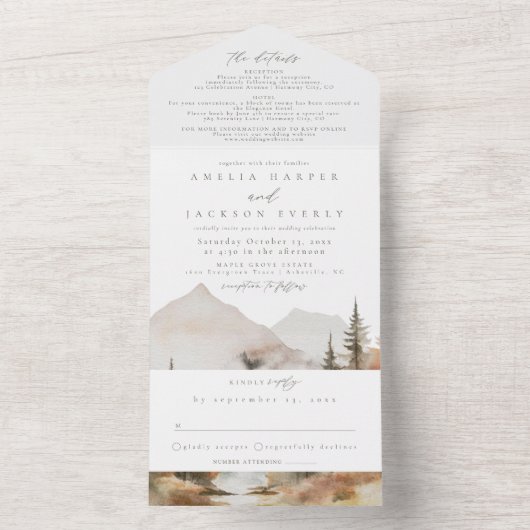 Wasserfarbenberg in einer Hochzeitsfeier All In One Einladung (Innen Boden)