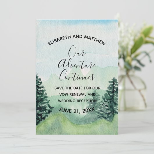 Wasserfarbenberg Save the Date Einladung (Stehend Vorderseite)