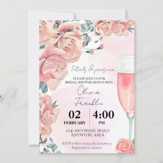 Wasserfarbenblätter & Prosecco Sommer-Brautparty Einladung (Vorderseite)