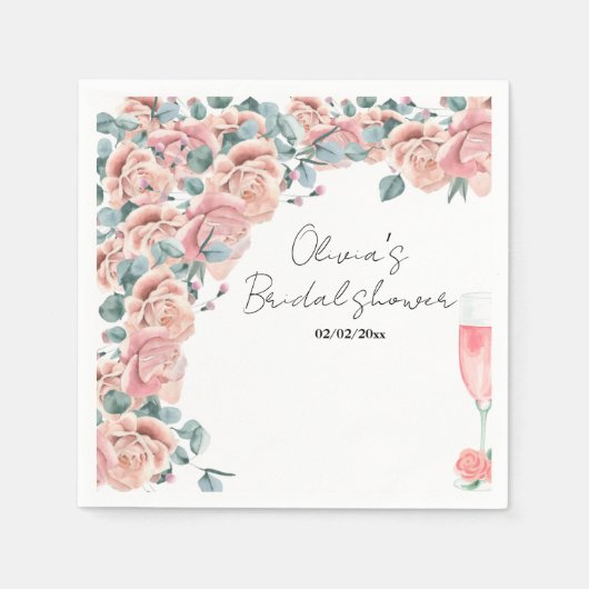 Wasserfarbenblätter & Prosecco Sommer-Brautparty Serviette (Vorderseite)