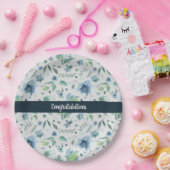 Wasserfarbenblau auf hellgrauem, floralem, kundens pappteller (Party)