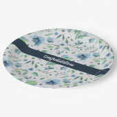 Wasserfarbenblau auf hellgrauem, floralem, kundens pappteller (Schrägansicht)