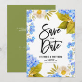 Wasserfarbenblau-Hydrangea-Floral-QR-Code Save The Date (Vorne/Hinten)
