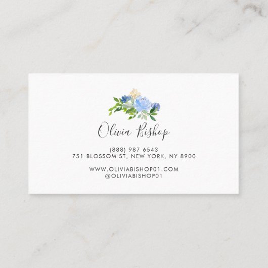 Wasserfarbenblau-Hydrangeas | florale Visitenkarte (Rückseite)