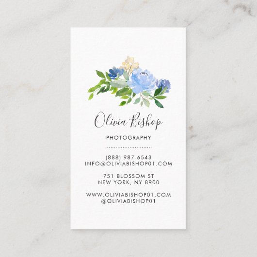 Wasserfarbenblau-Hydrangeas | Vertikal floral Visitenkarte (Rückseite)