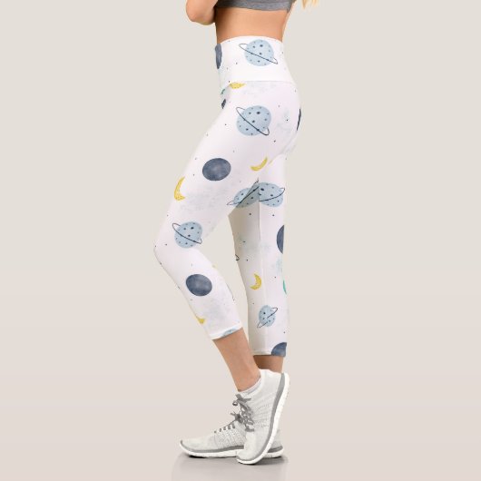 Wasserfarbenblau-Planet-Muster Capri Leggings (Links)