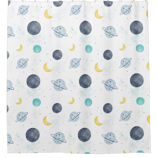 Wasserfarbenblau-Planet-Muster Duschvorhang (Vorderseite)