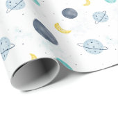 Wasserfarbenblau-Planet-Muster Geschenkpapier (Rolleneckpunkt)
