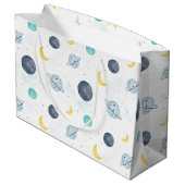 Wasserfarbenblau-Planet-Muster Große Geschenktüte (Rückseite Schrägansicht)