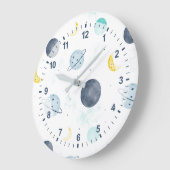 Wasserfarbenblau-Planet-Muster Große Wanduhr (Winkel)