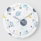 Wasserfarbenblau-Planet-Muster Große Wanduhr (Vorderseite)