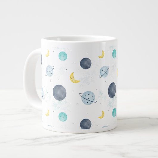 Wasserfarbenblau-Planet-Muster Jumbo-Tasse (Vorderseite Links)