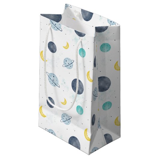 Wasserfarbenblau-Planet-Muster Kleine Geschenktüte (Vorderseite Schrägansicht)