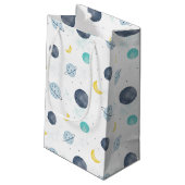Wasserfarbenblau-Planet-Muster Kleine Geschenktüte (Rückseite Schrägansicht)