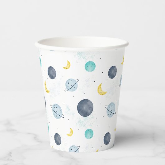 Wasserfarbenblau-Planet-Muster Pappbecher (Vorderseite)