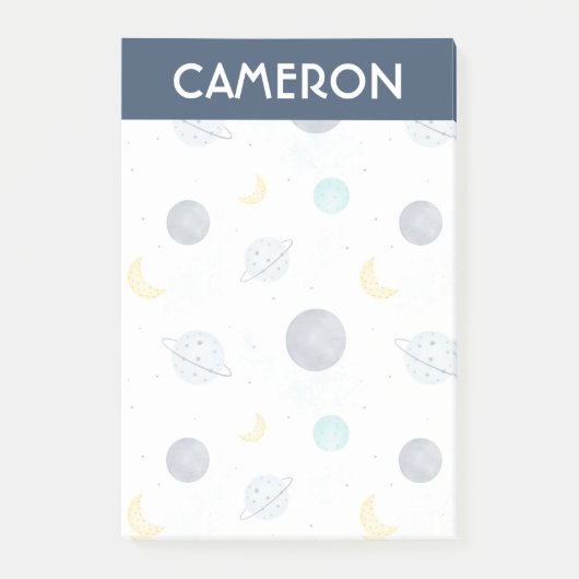 Wasserfarbenblau-Planet-Muster Post-it Klebezettel (Vorderseite)