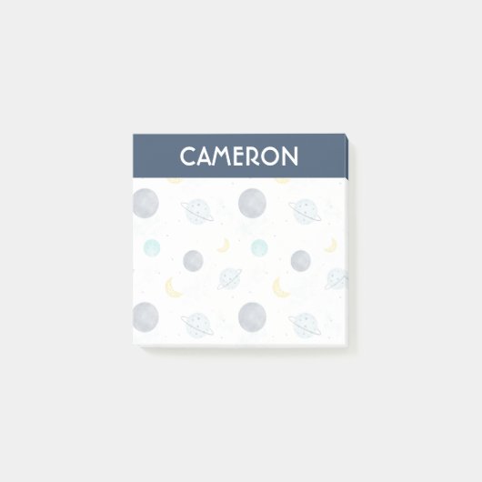 Wasserfarbenblau-Planet-Muster Post-it Klebezettel (Vorderseite)