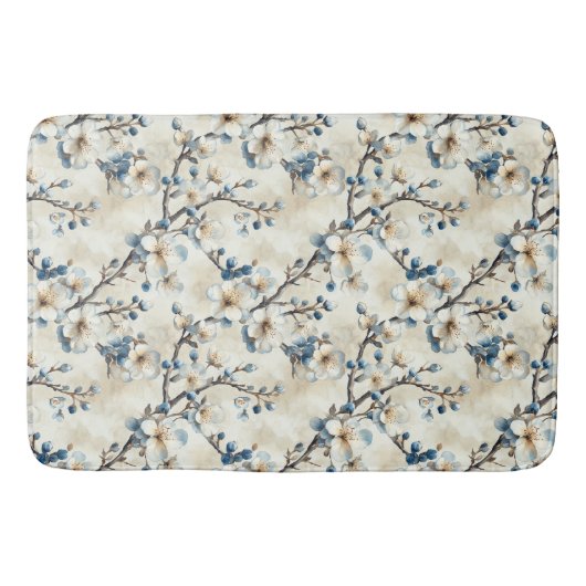 Wasserfarbenblau, weißes Blumenmuster Badematte (Vorderseite)