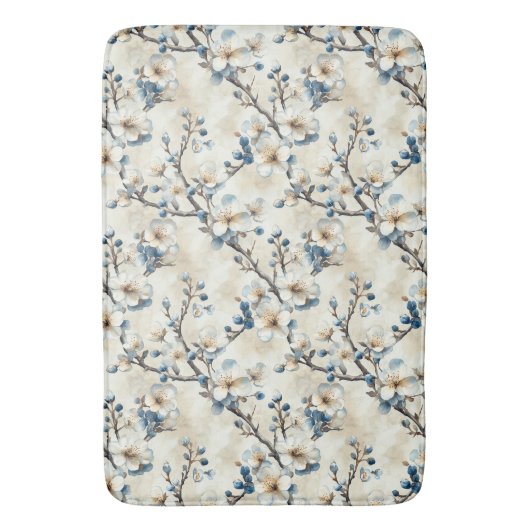 Wasserfarbenblau, weißes Blumenmuster Badematte (Vorderseite Vertikal)