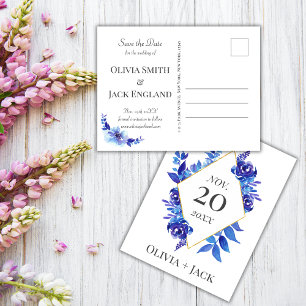 Wasserfarbenblaue Blume Hochzeit Sichern Sie das D Postkarte