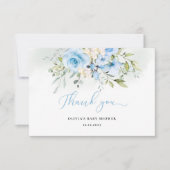 Wasserfarbenblaue Blumen Babydusche Danke Karte (Vorderseite)