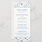 Wasserfarbenblaue Blumen rustikales Hochzeitsprogr (Vorderseite)