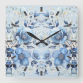 Wasserfarbenblaue Blütensäulen Uhr (Vorderseite)