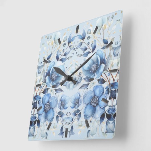 Wasserfarbenblaue Blütensäulen Uhr (Winkel)