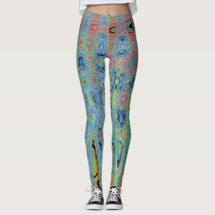 Wasserfarbenblaue Groovy Abstrakte hintere Atomwav Leggings
