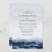 Wasserfarbenblaue Landschaft inspirierte Hochzeit Einladung (Vorne/Hinten)
