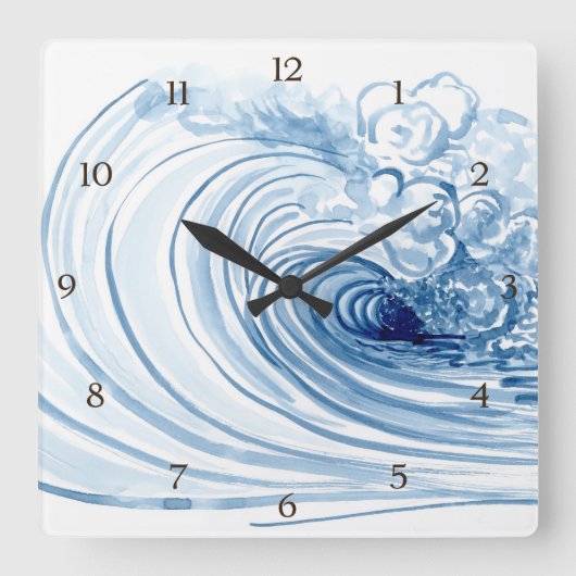 Wasserfarbenblaue Welle Moderne Dekoration Quadratische Wanduhr (Vorderseite)