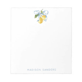 Wasserfarbenblauer Bow Lemons Personalisiert Notizblock