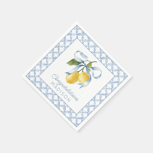Wasserfarbenblauer Bow Lemons Personalisiert Serviette (Ecke)