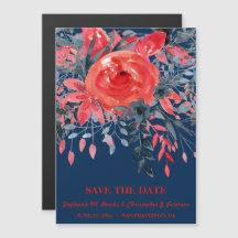 Wasserfarbenblauer Denim / Rote Rose Save the Date