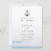 Wasserfarbenblauer Hochzeitsempfang im nautischen Einladung (Vorderseite)