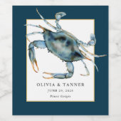 Wasserfarbenblauer Krabbenschwanz Weinetikett (Einzelnes Label)