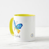 Wasserfarbenblauer Schmetterling mit Niedlichem Na Tasse (Vorderseite Links)