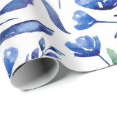 Wasserfarbenblaues Blumenmuster. Botanisch Geschenkpapier (Rolleneckpunkt)