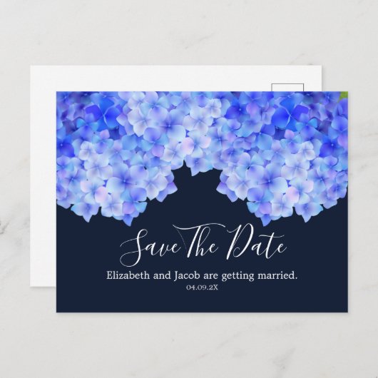 Wasserfarbenblaues Hydrangea Save the Date Postkarte (Vorne/Hinten)