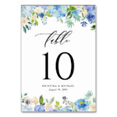 Wasserfarbenblaues Hydrangea und Hochzeit von Rose Tischnummer (Vorderseite)