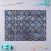 Wasserfarbenblaues Muster mit Goldener Damaske Seidenpapier (Basteln)