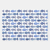 Wasserfarbenblaues nautisches Muster. Fische, Wale Geschenkpapier Set (Vorderseite)
