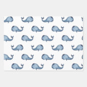 Wasserfarbenblaues nautisches Muster. Wal, Polka d Geschenkpapier Set (Vorderseite)