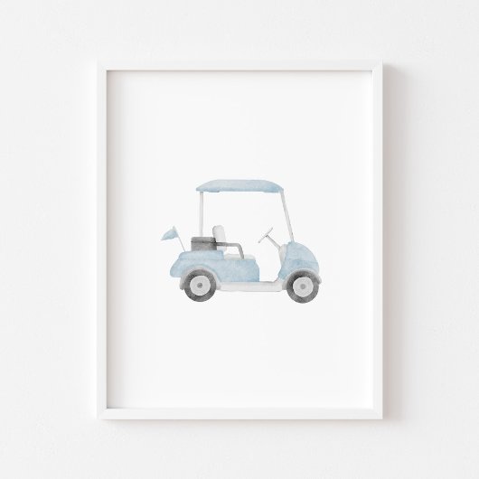 Wasserfarbenblaues Vintages Golfcarbposter Poster