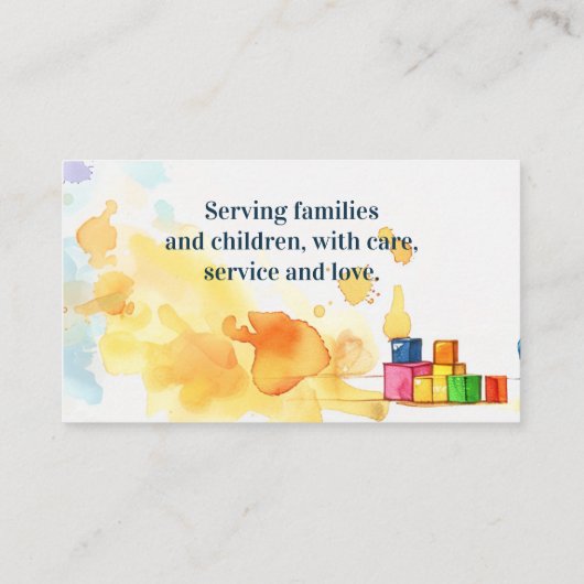 Wasserfarbenblöcke Babysitter Kinderbetreuer Visitenkarte (Rückseite)